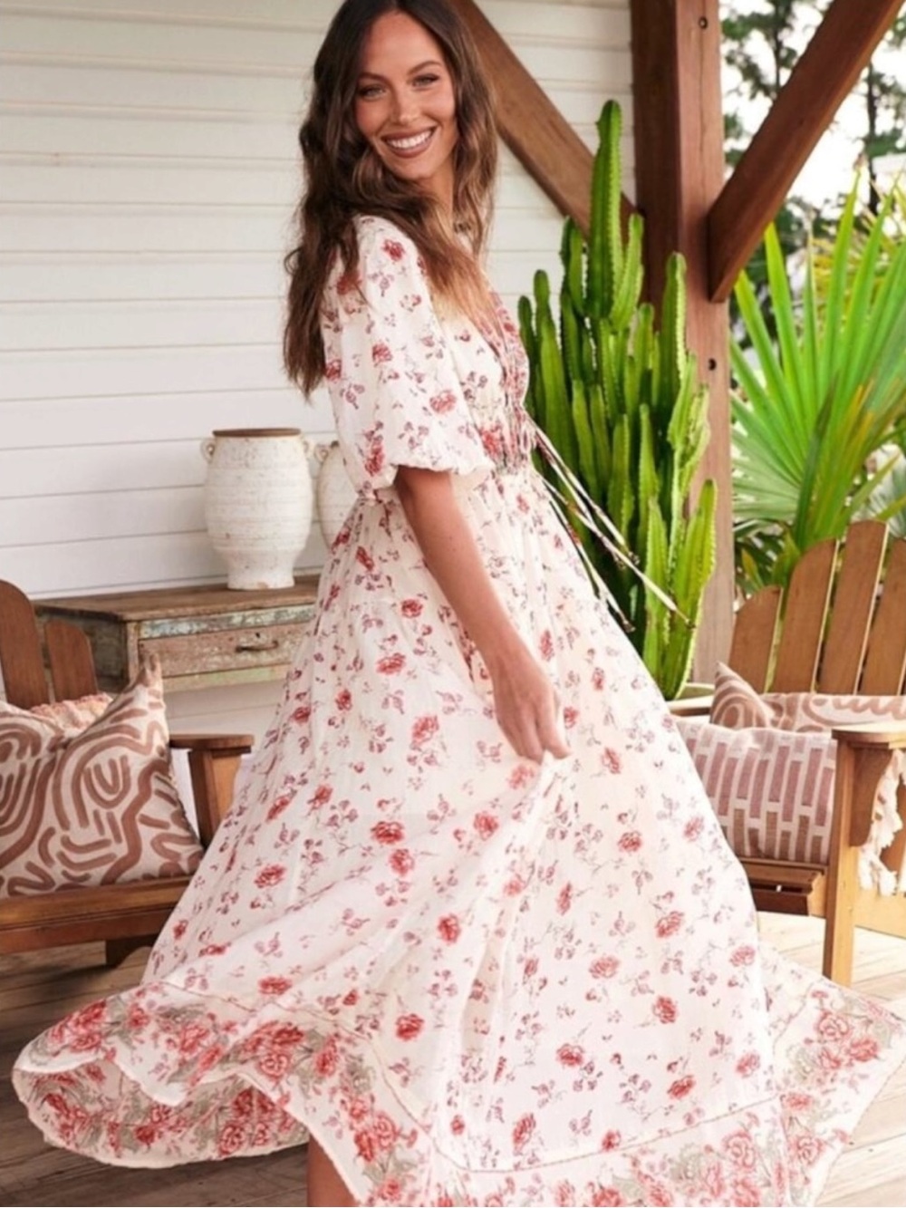 Free People Lysette Maxi Dress in Tea Combo Small Bohemian Gypsy Indian Cotton - Picture 4 of 15